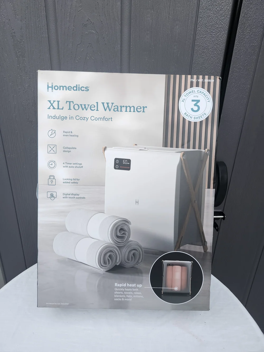 Homedics XL Towel Warmer in White and Wood